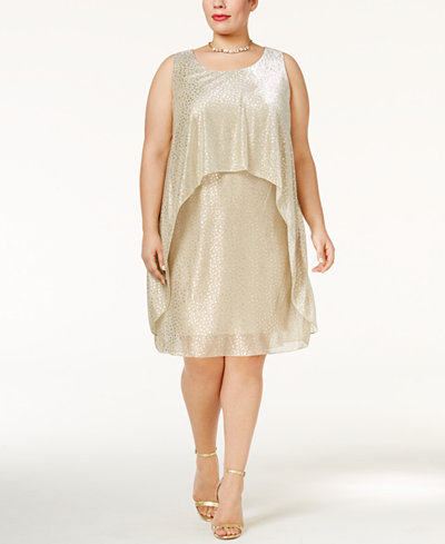 SL Fashions Plus Size Metallic Popover Dress