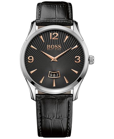 BOSS Men's Commander Black Leather Strap Watch 41mm 1513425