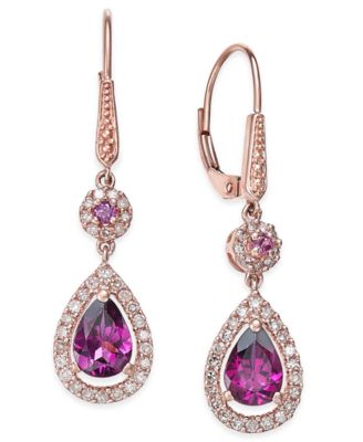 Macy's - Rhodolite Garnet (1-1/2 ct. t.w.) and Diamond (1/3 ct. t.w.) Drop Earrings in 14k Rose Gold
