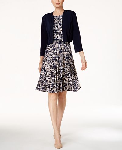 Jessica Howard Printed A-Line Dress and Bolero Jacket