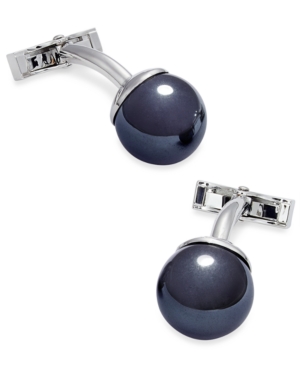 image of Sutton by Rhona Sutton Men-s Stainless Steel Metallic Black Imitation Pearl Cuff Links