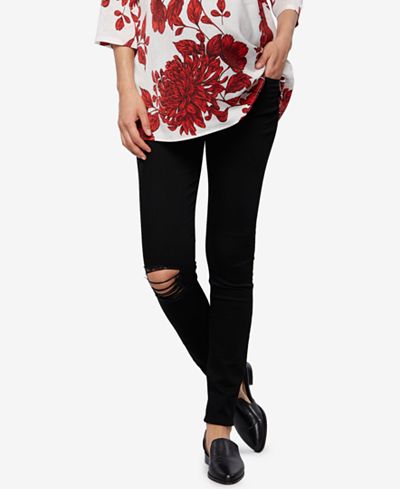 Articles of Society Maternity Distressed Black-Wash Ankle Jeans
