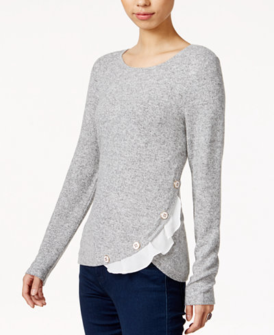 Maison Jules Asymmetrical Ruffled Sweater, Only at Macy's