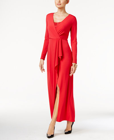Thalia Sodi Draped Lace-Trim Gown, Only at Macy's