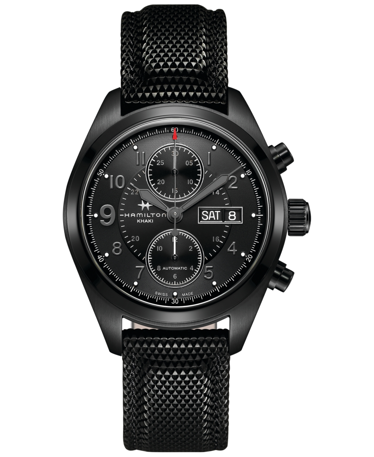 Shop Hamilton Men's Swiss Automatic Khaki Field Black Rubber Strap Watch 42mm H71626735