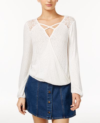 American Rag Mesh-Inset Surplice Top, Only at Macy's