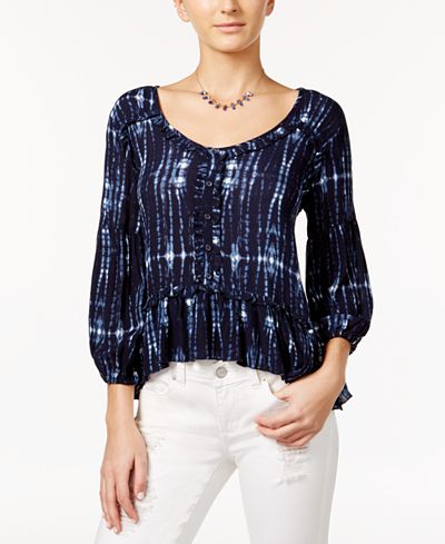 American Rag Tie-Dyed Ruffle Peasant Top, Only at Macy's