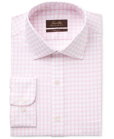 Tasso Elba Men's Classic/Regular Fit Non-Iron Pink Houndstooth Dress Shirt, Only at Macy's