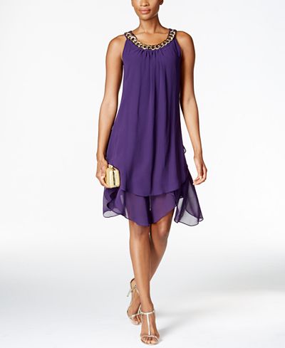 SL Fashions Chain-Link Tiered Shift Dress