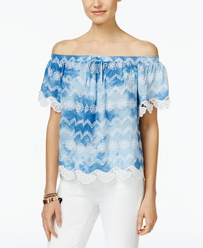 INC International Concepts Embroidered Off-The-Shoulder Top, Only at Macy's