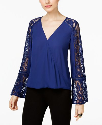 INC International Concepts Lace-Inset Surplice Top, Only at Macy's