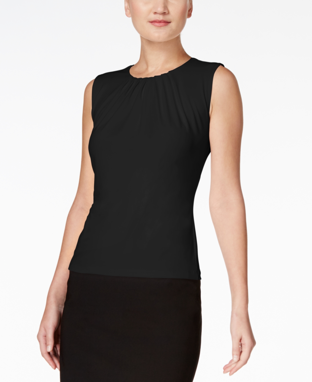 Calvin Klein Pleat Neck Sleeveless Top, Regular and Petite Sizes