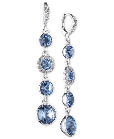Givenchy Silver-Tone Blue Crystal Linear Drop Earrings