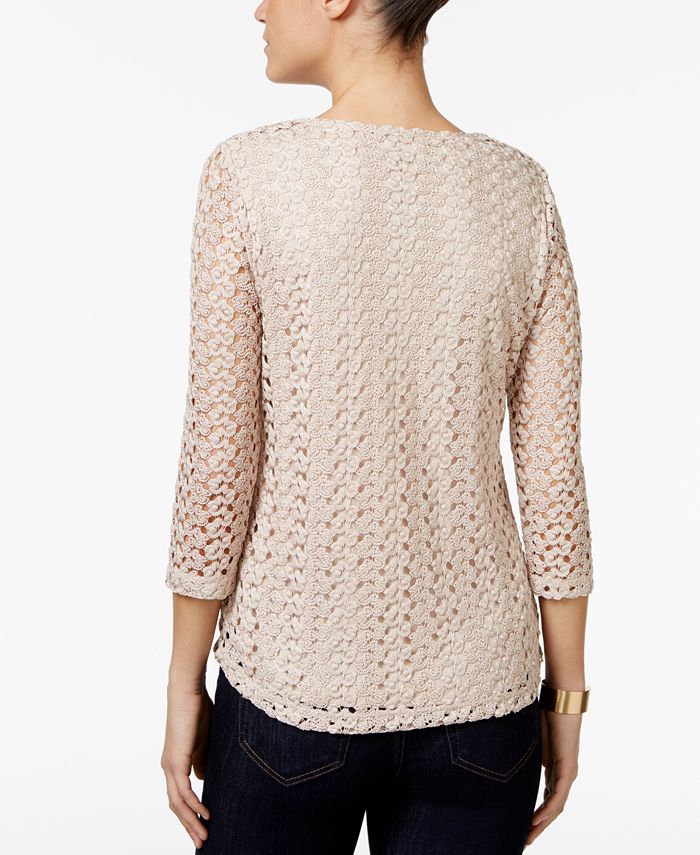 JM Collection Petite Crochet Keyhole Top, Created for Macy's - Macy's