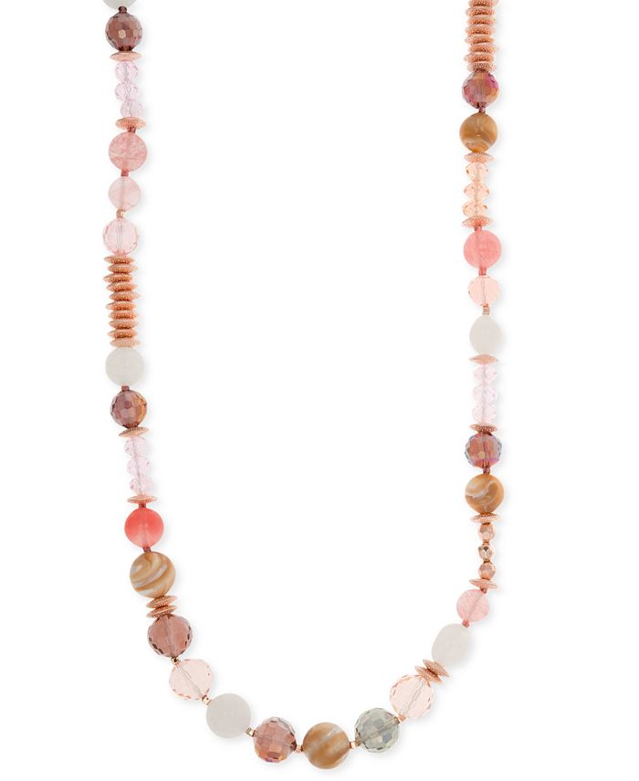 lonna & lilly Rose Gold-Tone Long Pink Beaded Necklace & Reviews ...