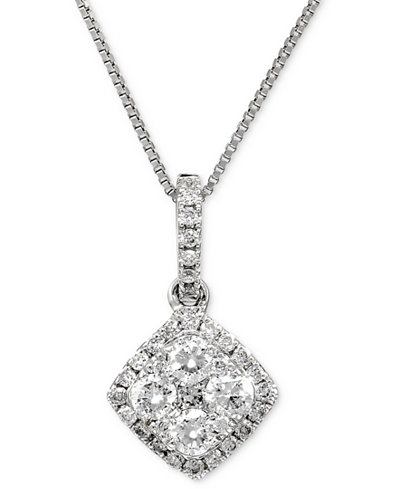 Diamond Halo Pendant Necklace (1 ct. t.w.) in 14k White Gold