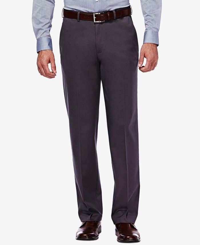 Men's Premium No Iron Khaki Classic Fit Flat Front Hidden Expandable Waist  Pant