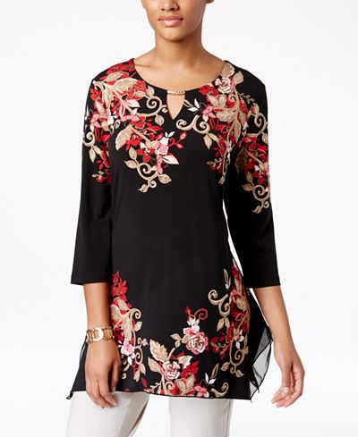 JM Collection Floral-Print Keyhole Tunic, Only at Macy's