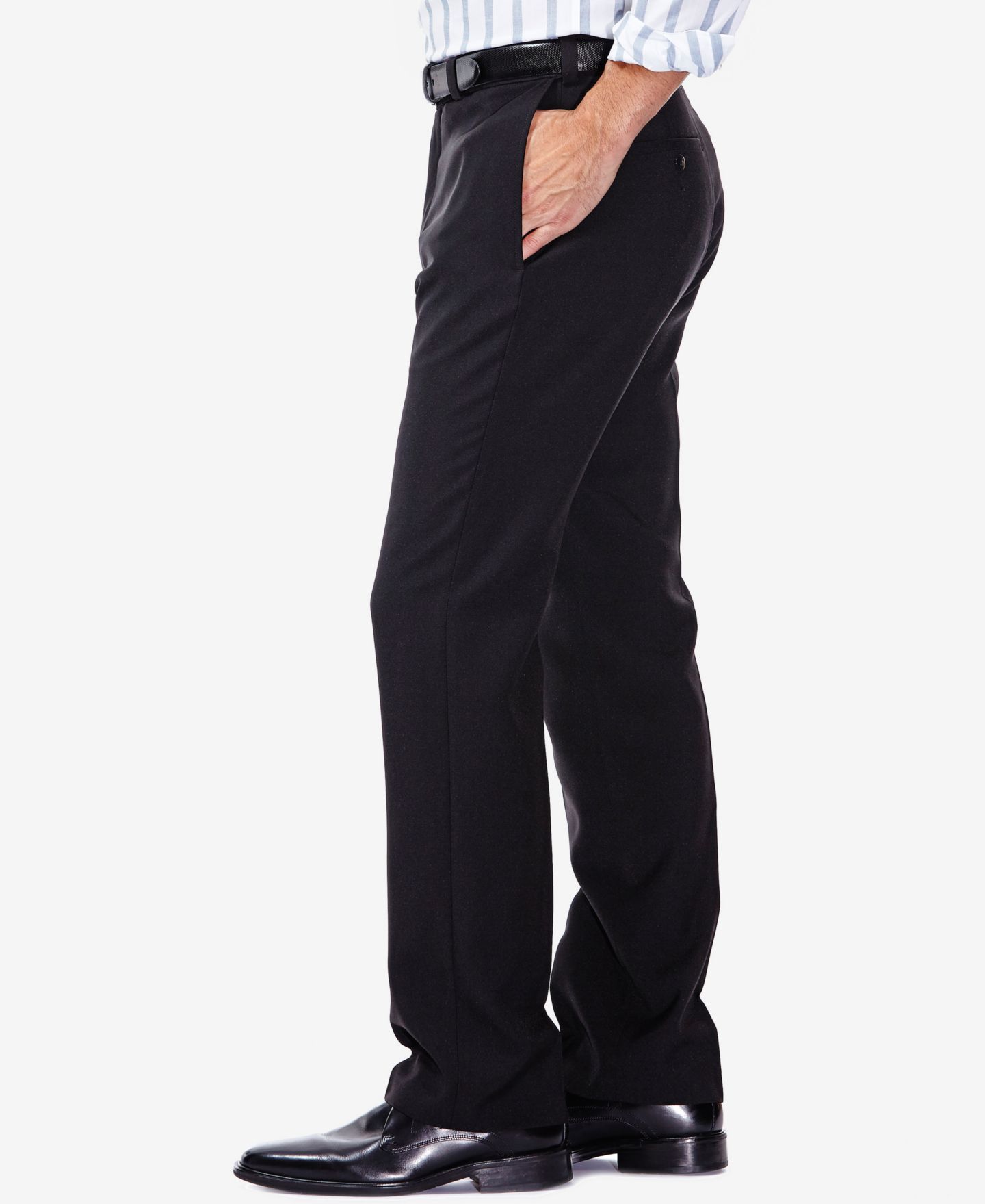 Мужские брюки Haggar Eclo Stria Classic Fit Flat Front Hidden Expandable Dress Pants, цвет: Чёрный — фото 7