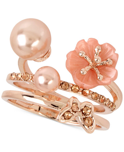 M. Haskell for INC International Concepts Rose Gold-Tone 2-Pc. Set Flower, Imitation Pearl and Butterfly Rings, Only at Macy's