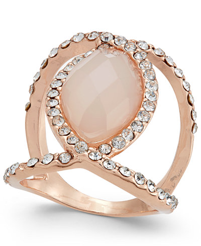 INC International Concepts Rose Gold-Tone Pavé and Pink Stone Ring, Only at Macy's