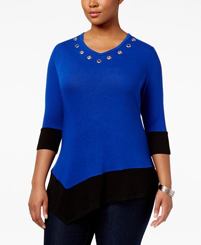 Belldini Plus Size Asymmetrical Colorblocked Top