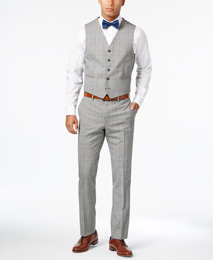 Tallia Men's Slim-Fit Black/White Glen Plaid Vested Suit - Macy's