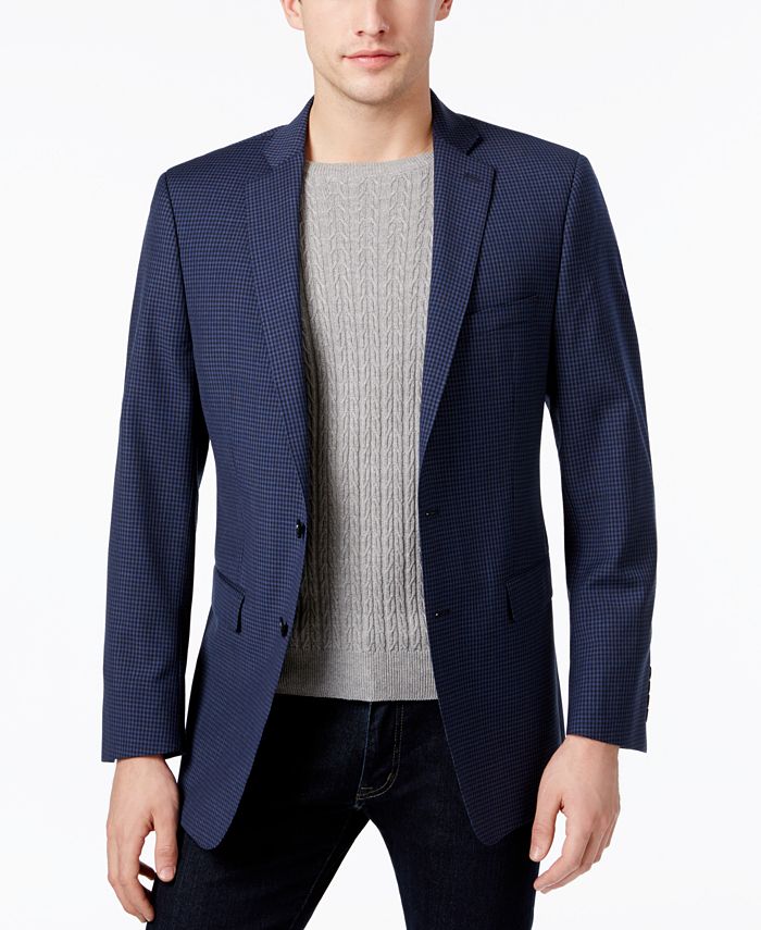 Calvin Klein Men\'s Slim-Fit Blue/Black - Sport Macy\'s Mini-Grid Coat
