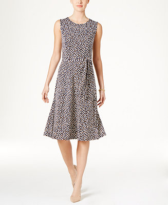 Charter Club Petite Belted Dot-Print Fit & Flare Dress, Created for ...