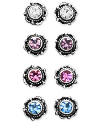 Unwritten - Sterling Silver Earrings, Multicolor Cubic Zirconia Bali Studs Set of Four