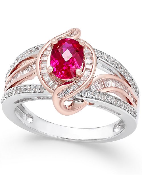 Macy&#39;s Certified Ruby (1 ct. t.w.) and Diamond (1/2 ct. t.w.) Two-Tone Statement Ring in 14k ...