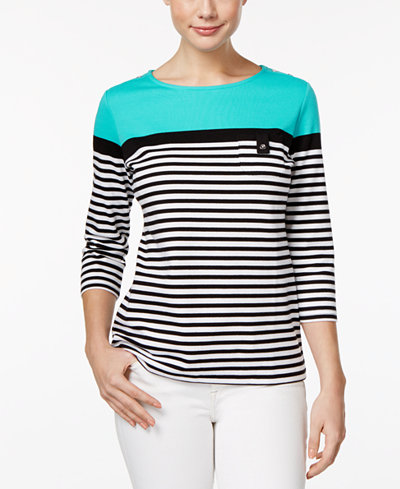 Karen Scott Striped Colorblocked Top, Only at Macy's