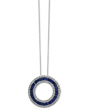image of Royale Bleu by Effy Sapphire (1-5/8 ct. t.w.) and Diamond (1/3 ct. t.w.) Circle Pendant Necklace in 14k White Gold, Created for Macy-s