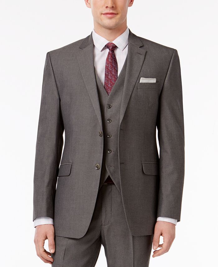 Perry Ellis Men's Slim-Fit Portfolio Gray Herringbone Vested Suit ...