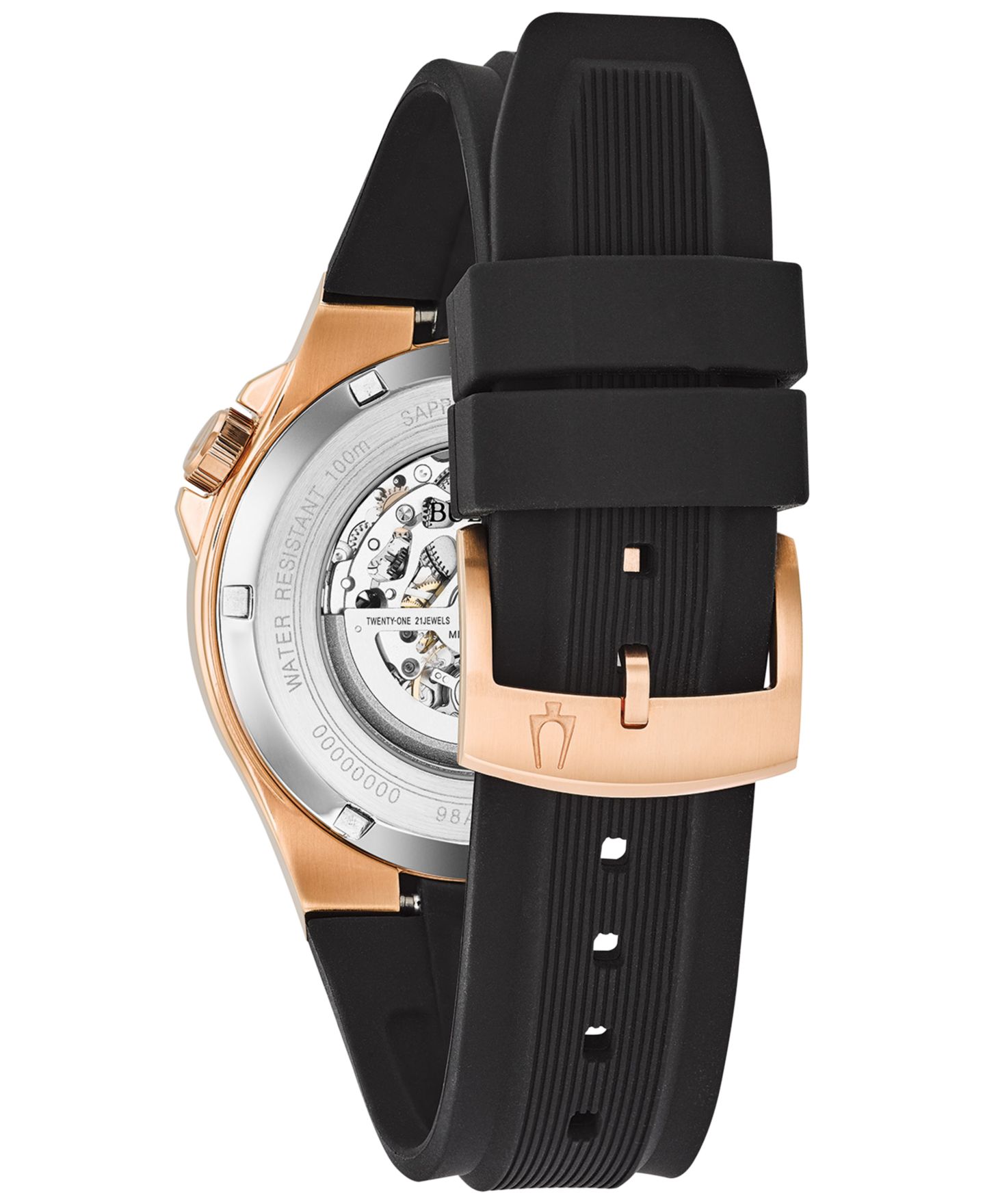 Мужские часы Bulova Automatic Black Silicone Strap Watch 46mm 98A177 — фото 7