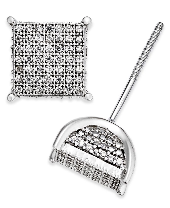 Macy's Men's Diamond Square Cluster Stud Earrings (1/2 ct. t.w.) in