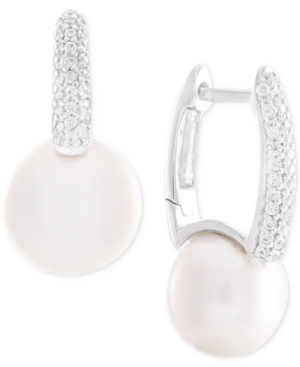 image of Cultured Freshwater Pearl (8mm) and Diamond (1/6 ct. t.w.) Drop Earrings in 14k White Gold