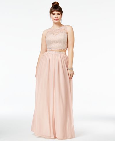 Sequin Hearts Trendy Plus Size 2-Pc. Lace Illusion Gown