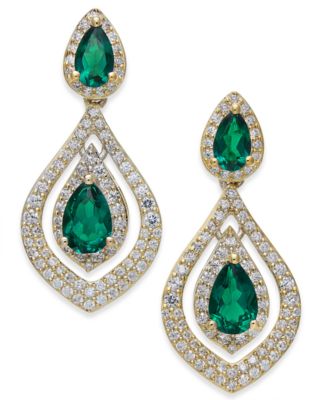 Macy's - Sapphire (1-1/2 ct. t.w.) & Diamond (3/4 ct. t.w.) Drop Earrings in 14k Gold