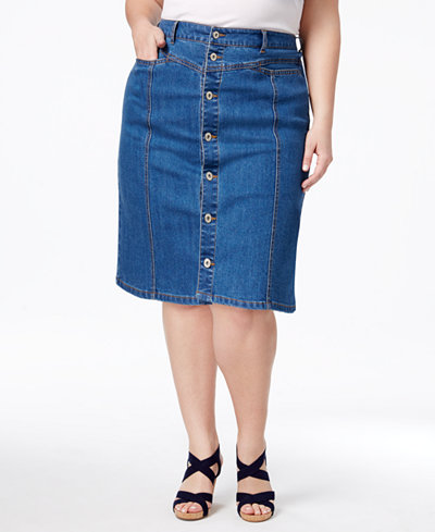 Style & Co Plus Size Button-Front Denim Skirt, Only at Macy's - Plus ...