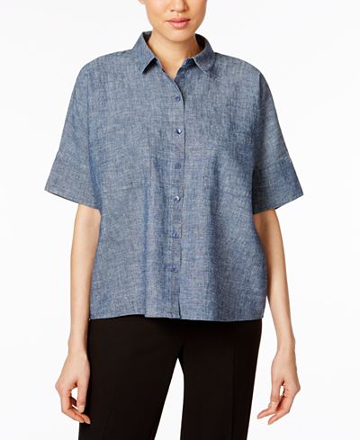 Eileen Fisher Hemp-Organic Cotton Chambray Shirt