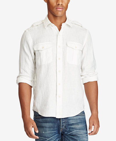 Polo Ralph Lauren Men's Linen Utility Shirt - Casual Button-Down Shirts ...
