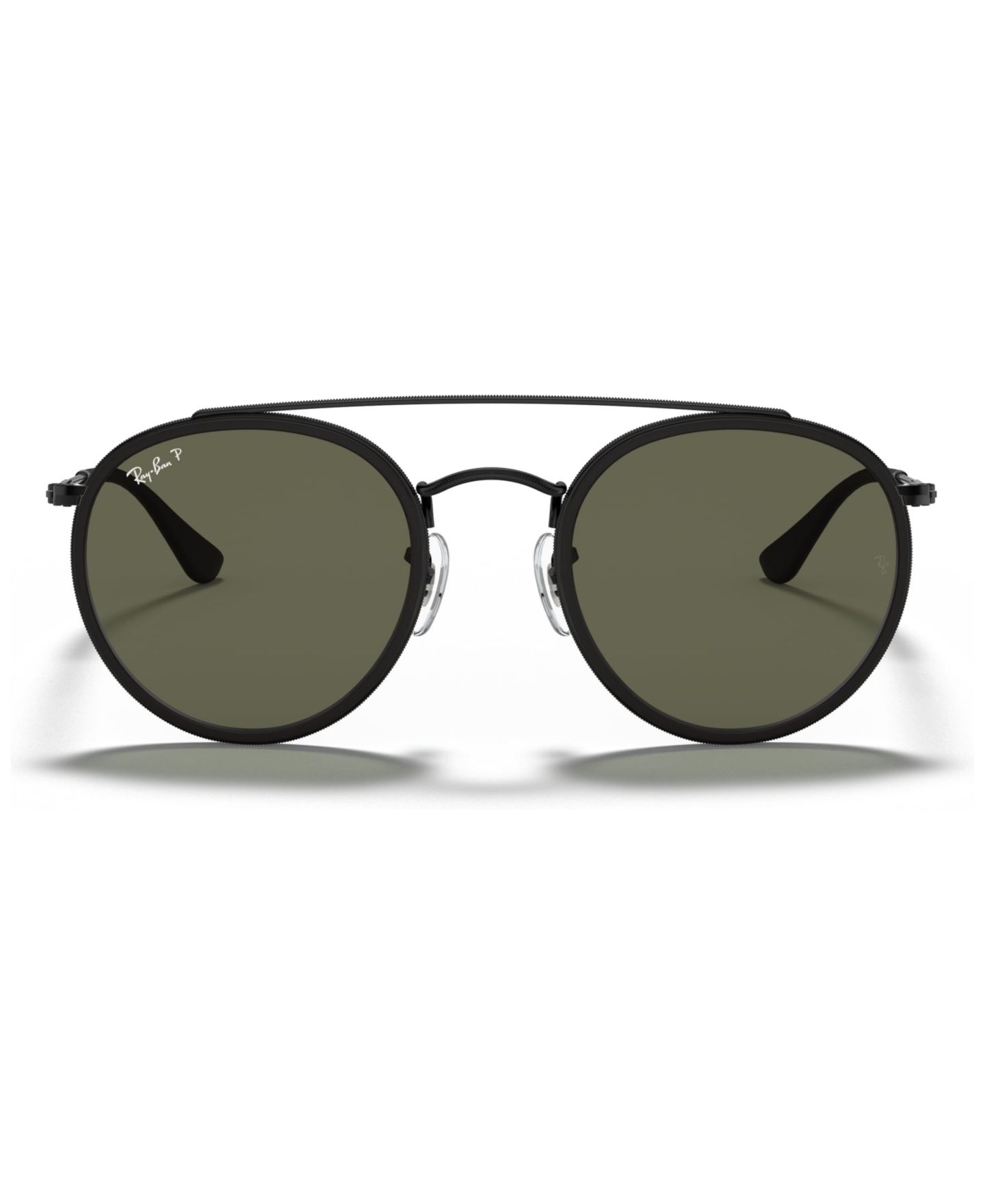 Женские солнцезащитные очки Ray-Ban Polarized Sunglasses, RB3647N Round Double Bridge, цвет: Чёрный / Зелёный — фото 1