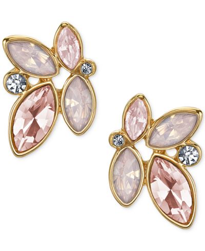2028 Gold-Tone Peach Crystal Cluster Stud Earrings