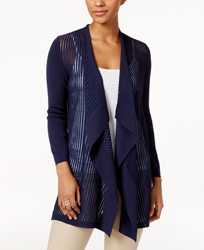 JM Collection Petite Shadow-Striped Draped Cardigan, Only At Macy's