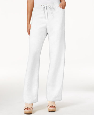 JM Collection Petite Linen-Blend Drawstring Pants, Only At Macy's
