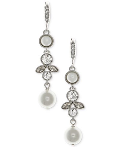 Givenchy Silver-Tone Crystal and Imitation Pearl Drop Earrings