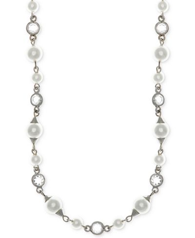 Givenchy Silver-Tone Crystal and Imitation Pearl Collar Necklace