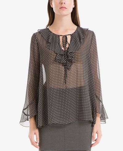 Max Studio London Printed Ruffle Top