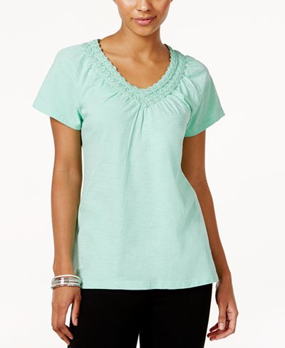 JM Collection Cotton Crochet-Trim Top, Only at Macy's